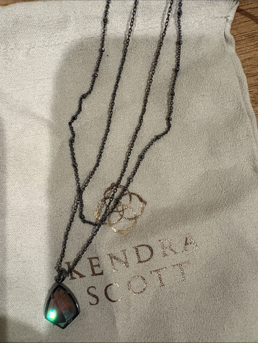 Kendra Scott Gunmetal Layered Necklace with Iridescent Teardrop Pendant